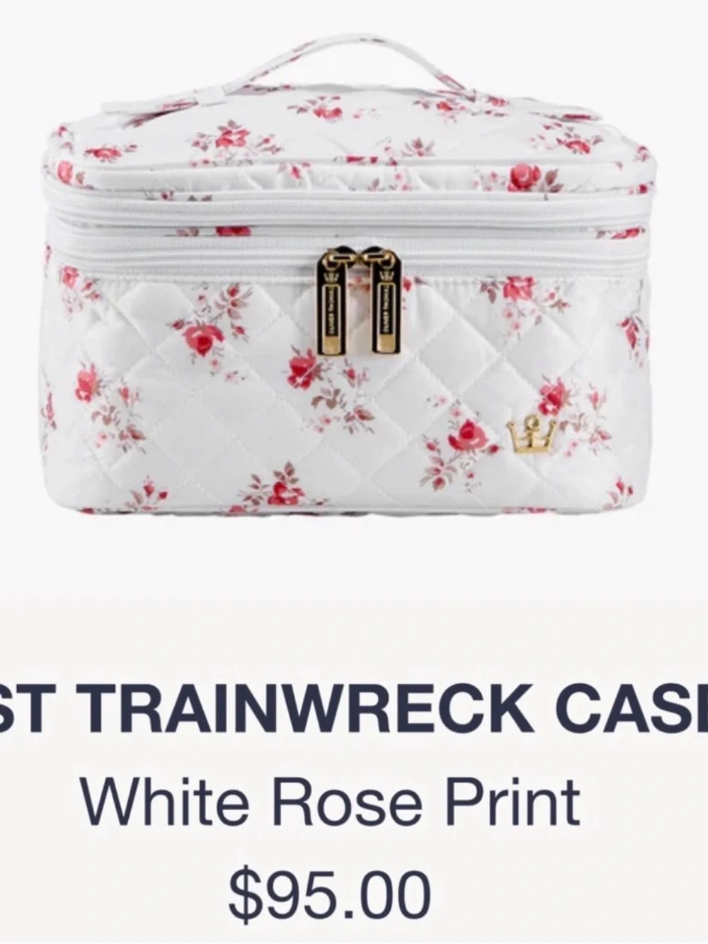 Oliver Thomas White Quilted Cosmetic Train Case with Pink Rose Print